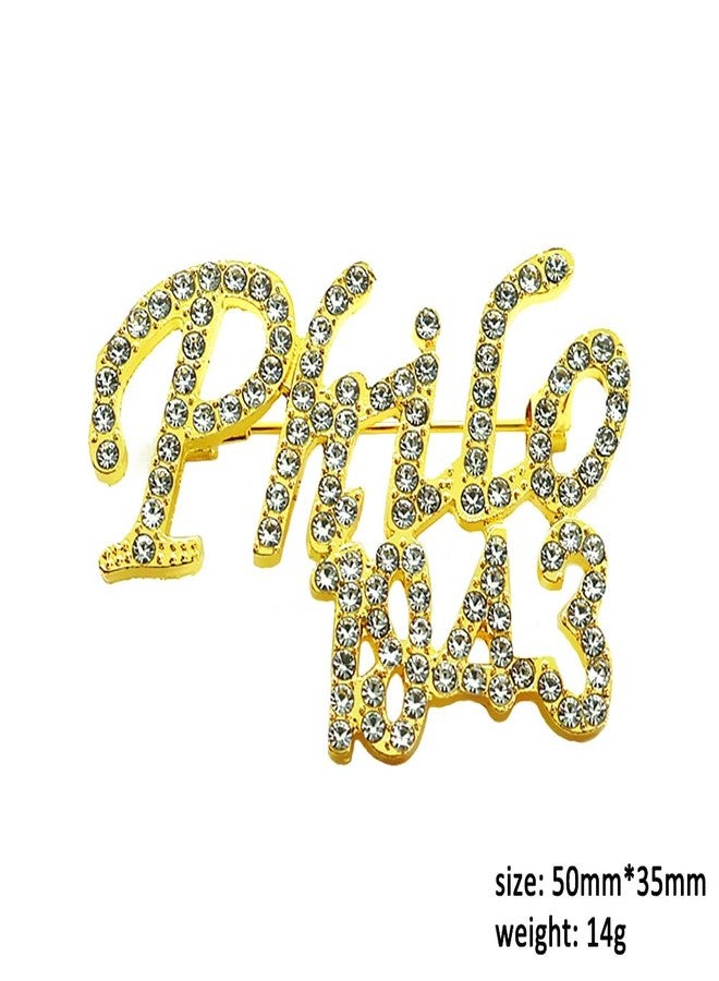 بروش ذهبي معدني مرصع بأحجار الراين على شكل حرف من جمعية PHILO 1943 النسائية - مجوهرات أخوية للنساء - Image 3
